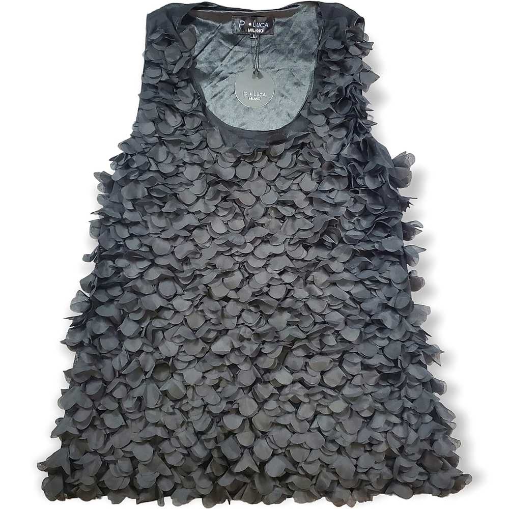 P. Luca Black Layered Sleeveless Flutter Blouse Size Large